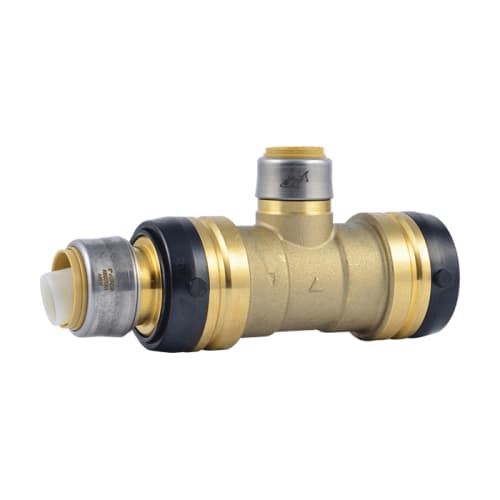 Sharkbite® UXL08414122 Large Diameter Reducing Tee, 1-1/2 x 1-1/2 x 3/4 in Nominal, Push-to-Connect End Style, DZR Brass, Domestic