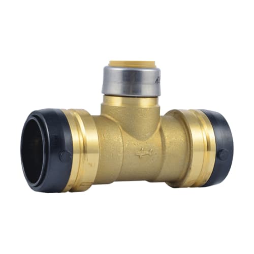 Sharkbite® UXL08414128 Large Diameter Reducing Tee, 1-1/2 x 1-1/2 x 1 in Nominal, Push-to-Connect End Style, DZR Brass, Domestic