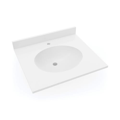 Swan® VT01925.010 Ellipse Vanity Top With Overflow and 3 in Backsplash, 25 in OAW x 19 in OAD x 10-1/4 in OAH, Swanstone Solid Surface White Top, Domestic