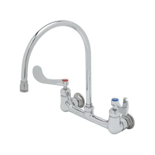 T & S B-0230-135X-WH4 Double Pantry Faucet, 23.09 gpm Flow Rate, 8 in Center, Swivel Gooseneck Spout, Polished Chrome