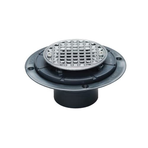 Sioux Chief 821-2PCP Shower Pan Drain With Ring and Strainer, 2 in, Hub, 4-1/4 in Grid, PVC Drain