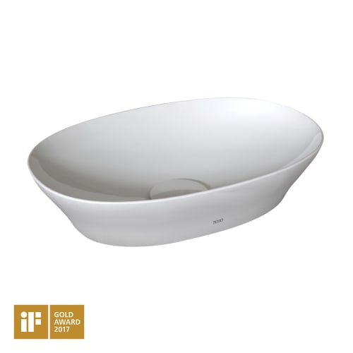 Toto® LT473G#01 Vessel Bathroom Sink With CEFIONTECT® Ceramic Glaze, Kiwami® Renesse, Oval Shape, 10-1/4 in L x 15-3/4 in W x 3-1/8 in H, Ceramic, Cotton White, Import