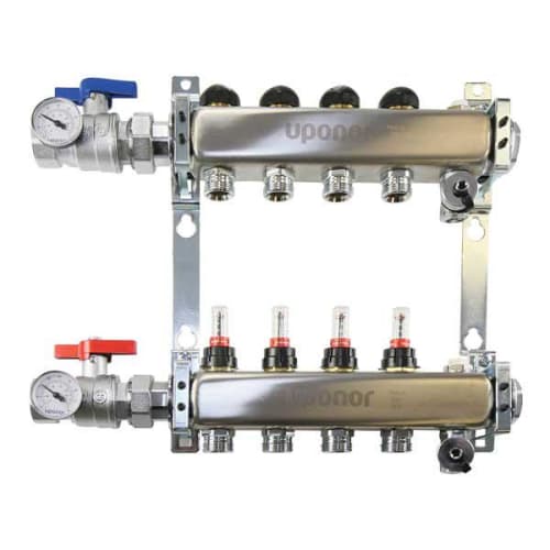 Uponor TruFLOW™ A2700402 Manifold Assembly With Flow Meter, (4) 1 in Outlets, Stainless Steel