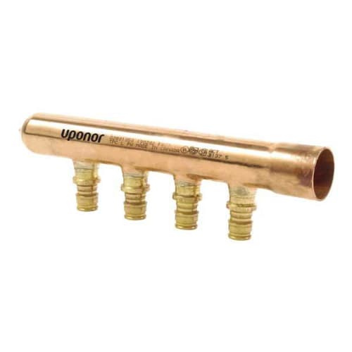 Uponor ProPEX® LF2801050 L Branch Manifold, 4 1/2 in Outlets 1 in Inlets, Brass/Copper