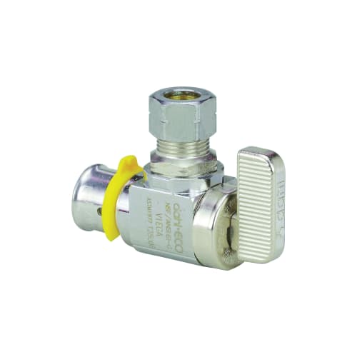 PureFlow® Press 93511 Angle Stop Valve, 1/2 x 1/4 in Nominal, Press x CTS End Style, 160 psi Pressure, Brass Body, Polished Chrome, Import