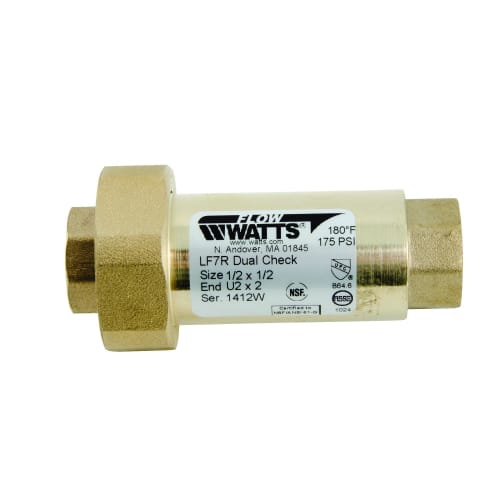 WATTS® 0072203 LF7R Dual Check Valve, 1/2 in, FNPT, Copper Silicon Alloy Body, Low Lead Compliance: Yes