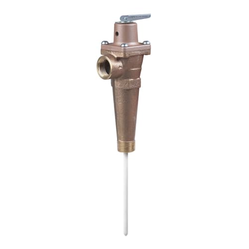 WATTS® 0121429 LFLL40XL Automatic Reseating Extended Shank Temperature and Pressure Relief Valve, 3/4 in, MNPT x FNPT, 150 psi, Cast Copper Silicon Alloy Body