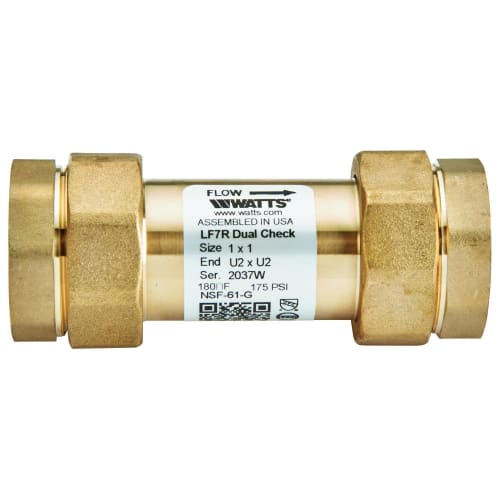 WATTS® 0072226 LF7R Double Check Valve, 1 in Nominal, FNPT x Union FNPT End Style, Brass Body, Domestic