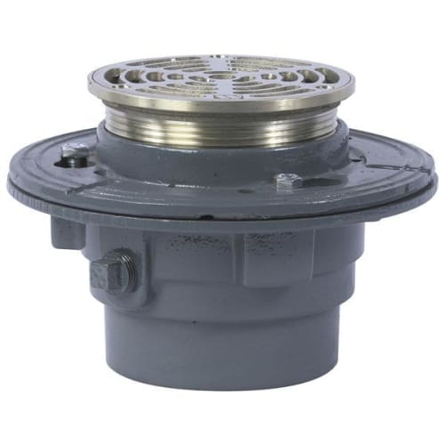 WATTS® FD15-5R-2NH Adjustable Floor Drain, 2 in Outlet, No-Hub Connection, 5 in Nickel Bronze Grid, Cast Iron Drain, Import