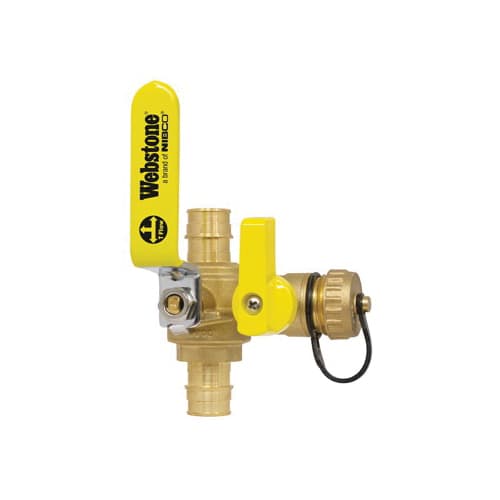 Webstone Pro-Pal® UNION BALL DRAIN® H-30616W 3061W Ball Valve With Hi-Flow Hose Drain, 1-1/2 in Nominal, PEX End Style, 400 psi CWP Pressure, Forged DZR Brass Body, Import