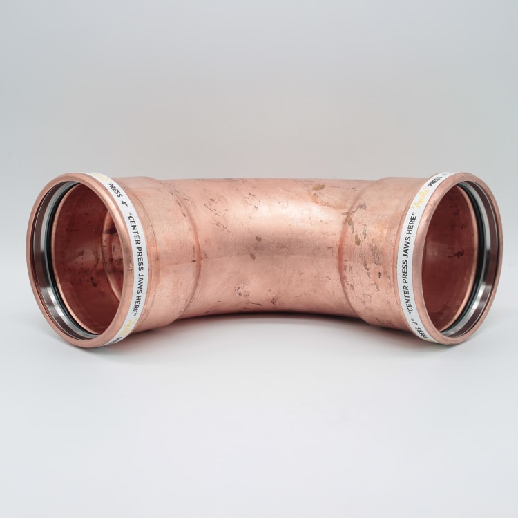 EPC ApolloPRESS® 10062069 807L Large Diameter 90 deg Long Turn Press Elbow, 4 in Nominal, C x C End Style, Copper, Domestic