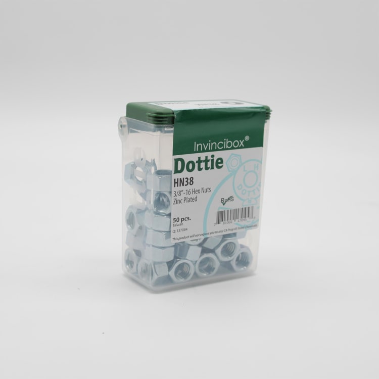 Dottie® HN38 Finished Hex Nut, 3/8-16, Steel, Zinc Plated