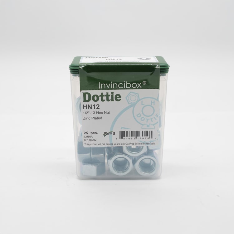 Dottie® HN12 Finished Hex Nut, 1/2-13, Steel, Zinc Plated