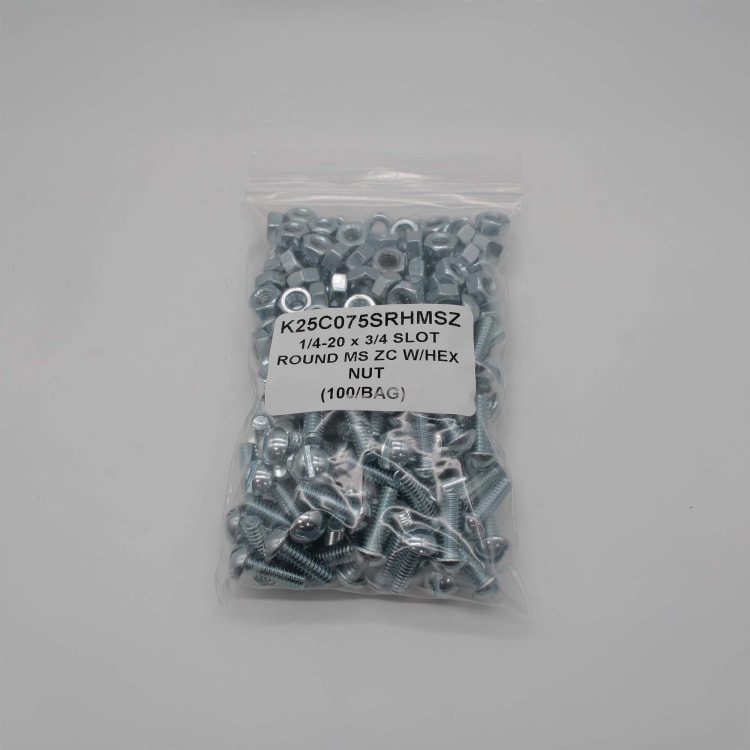 1/4"X3/4" RD HD MACH SCREW W/ NUT ZINC (100 per box)