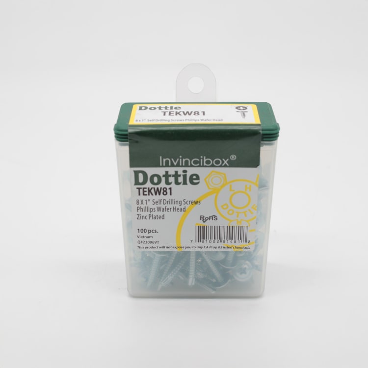 Dottie® TEKW81 Self-Drilling Screw, #8, 1 in OAL, Wafer Head, Phillips® Drive, Steel, Zinc Plated
