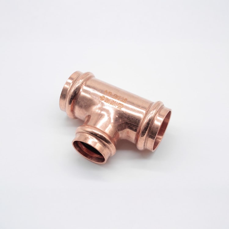 Streamline® PRS™ PF 04069 Small Reducing Tee, 1-1/4 x 1-1/4 x 1 in Nominal, Press End Style, Wrought Copper