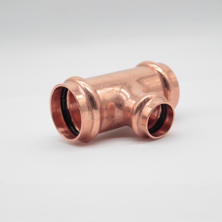 Streamline® PRS™ PF 04070 Small Reducing Tee, 1-1/4 x 1-1/4 x 3/4 in Nominal, Press End Style, Wrought Copper