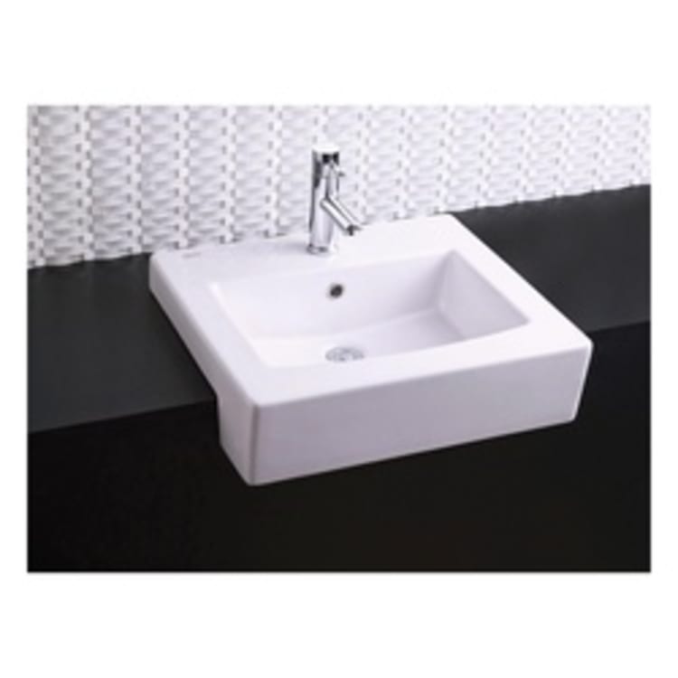 American Standard 0342.001.020 Boxe® Self-Rimming Bathroom Sink With Rear Overflow, Rectangular, 19-3/4 in W x 17-3/4 in D x 6-1/2 in H, Semi-Countertop Mount, Fireclay China, White, Import