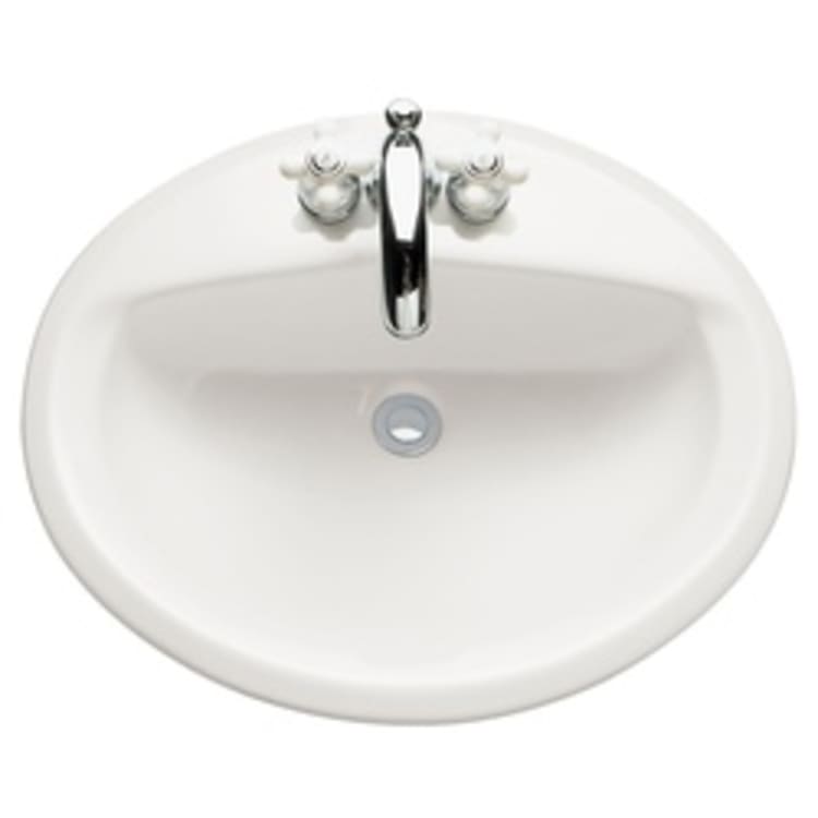 American Standard 0476.028.020 Aqualyn® Self-Rimming Bathroom Sink With Front Overflow, Oval, 4 in Faucet Hole Spacing, 20-3/8 in W x 17-3/8 in D x 7 in H, Countertop/Drop-In Mount, Vitreous China, White, Domestic