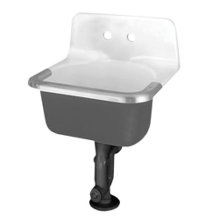 American Standard 7695000.020 Akron™ Service Sink With Plain Back and Rim Guard, 24 in W x 20-1/2 in D x 20-1/4 in H, Wall Mount, Cast Iron, White, Import