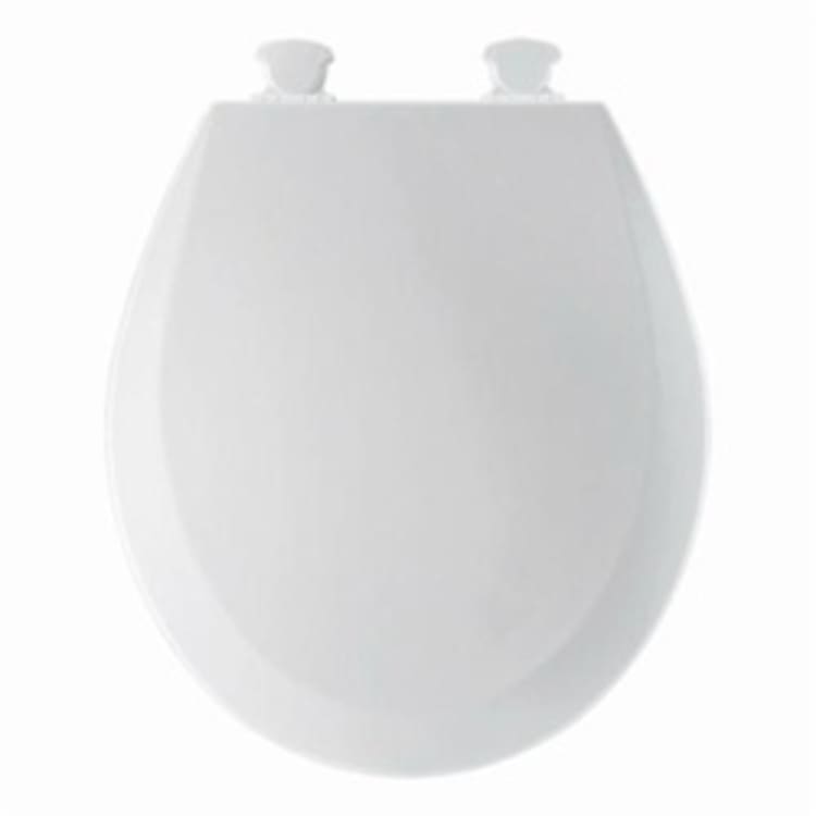 Bemis® 500EC000 Heavy Duty Toilet Seat, Round Bowl, Closed Front, Molded Wood, White, Quick Twist-To-Lock Hinge, Domestic