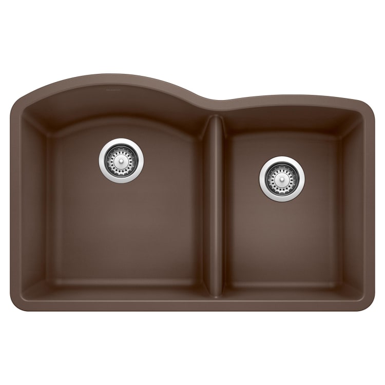 Blanco 440177 DIAMOND™ SILGRANIT® II Kitchen Sink, Cafe Brown, D-Shaped Shape, 16-1/2 in Left, 12-1/2 in Right L x 18-19/32 in Left, 16-13/16 in Right W x 9-1/2 in Left, 8 in Right D Bowl, 32 in L x 20-27/32 in W, Under Mount, Solid Granite