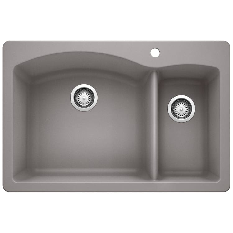 Blanco 440198 DIAMOND™ SILGRANIT® 1-1/2 Bowl Dual Mount Kitchen Sink, D-Shaped Shape, 1 Faucet Holes, 33 in W x 22 in H, Drop-In/Under Mount, Granite, Metallic Gray, Import