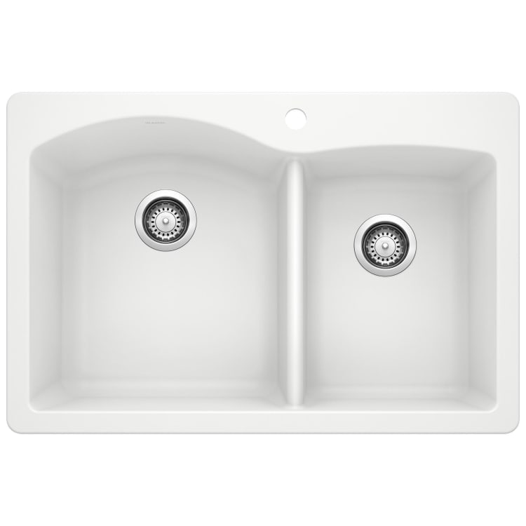 Blanco 440216 DIAMOND™ SILGRANIT® 1-3/4 Bowl Dual Mount Kitchen Sink, D-Shaped Shape, 1 Faucet Holes, 33 in W x 22 in H, Drop-In/Under Mount, Granite, White, Import