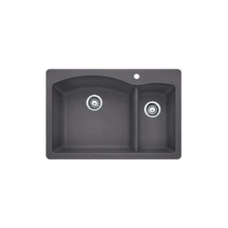 Blanco 441464 DIAMOND™ SILGRANIT® 1-1/2 Bowl Dual Mount Kitchen Sink, D-Shaped Shape, 1 Faucet Holes, 33 in W x 22 in H, Drop-In/Under Mount, Granite, Cinder