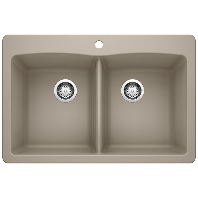 Blanco 441285 DIAMOND™ SILGRANIT® Equal Double Bowl Dual Mount Kitchen Sink With Ledge, DIAMOND™ SILGRANIT®, Rectangle Shape, 1 Faucet Holes, 33 in W x 22 in H, Drop-In/Under Mount, Granite, Truffle, Import