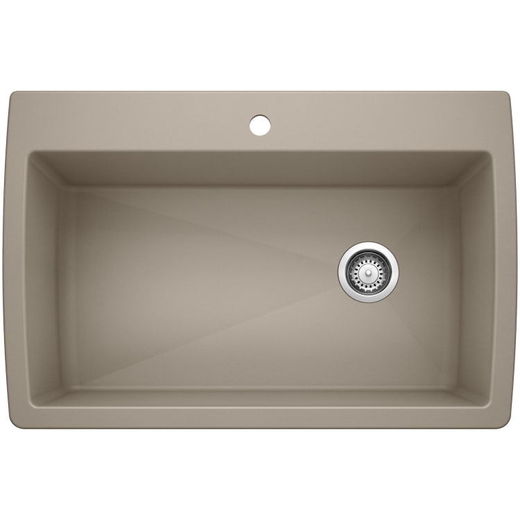 Blanco 441287 DIAMOND™ SILGRANIT® Super Single Bowl Dual Mount Kitchen Sink, Rectangle Shape, 1 Faucet Holes, 33-1/2 in W x 22 in H, Drop-In/Under Mount, Granite, Truffle, Import