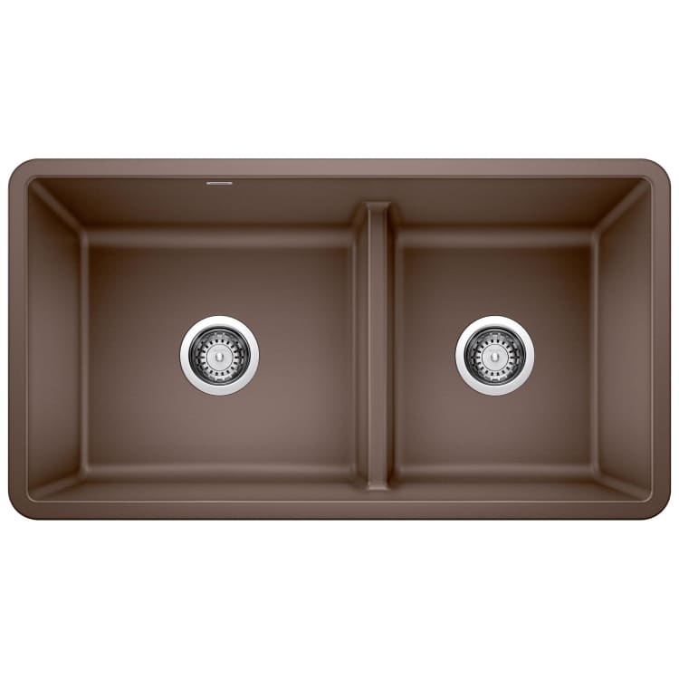 Blanco 442528 PRECIS™ SILGRANIT® Low Divide 1-3/4 Bowl Composite Sink, Cafe Brown, Rectangle Shape, 17 in Left, 13 in Right L x 16 in Left, 16 in Right W x 9-1/2 in Left, 9-1/2 in Right D Bowl, 33 in L x 18 in W, Under Mount, Granite