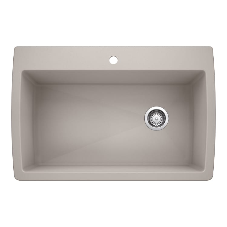 Blanco 442753 DIAMOND™ Dual-Mount Super Single Bowl Kitchen Sink, Rectangular Shape, 1 Faucet Holes, 33.5 in L x 22 in W x 9.866 in H, Drop-In/Under Mount, SILGRANIT®, Concrete Gray, Import