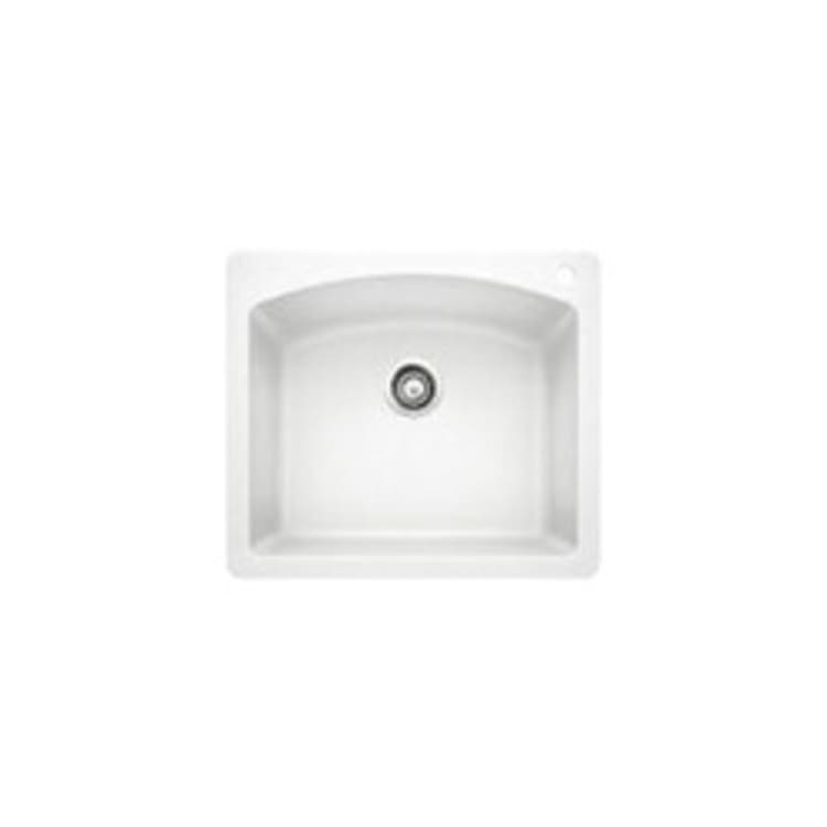 Blanco 440211 DIAMOND™ SILGRANIT® II Kitchen Sink, Square, 1 Faucet Hole, 25 in W x 22 in D, Drop-In Mount, Granite Composite, White, Import