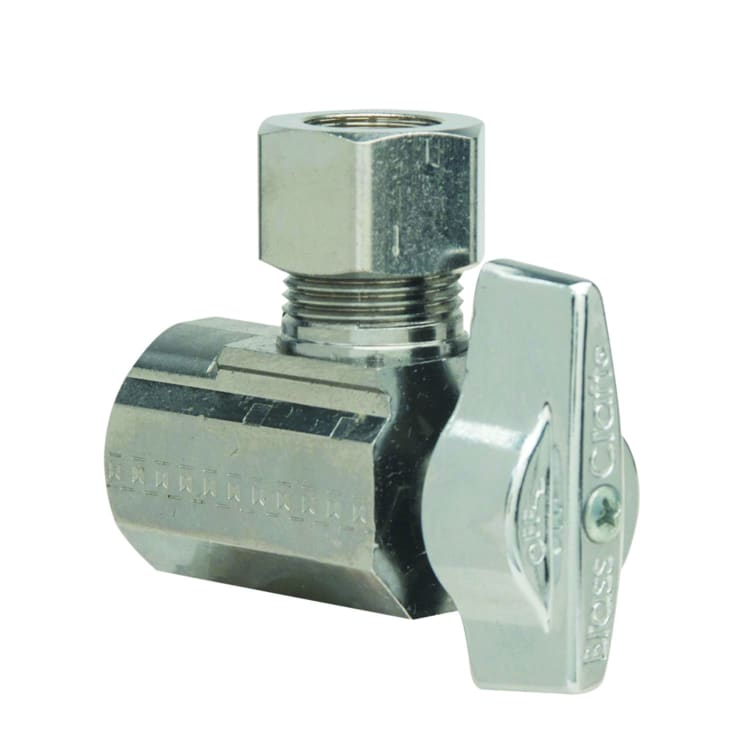 BrassCraft® KTR37X C 1/4 Turn Water Supply Stop, 1/2 in Nominal, FNPT x Compression, 125 psi, Brass Body, Polished Chrome, Domestic