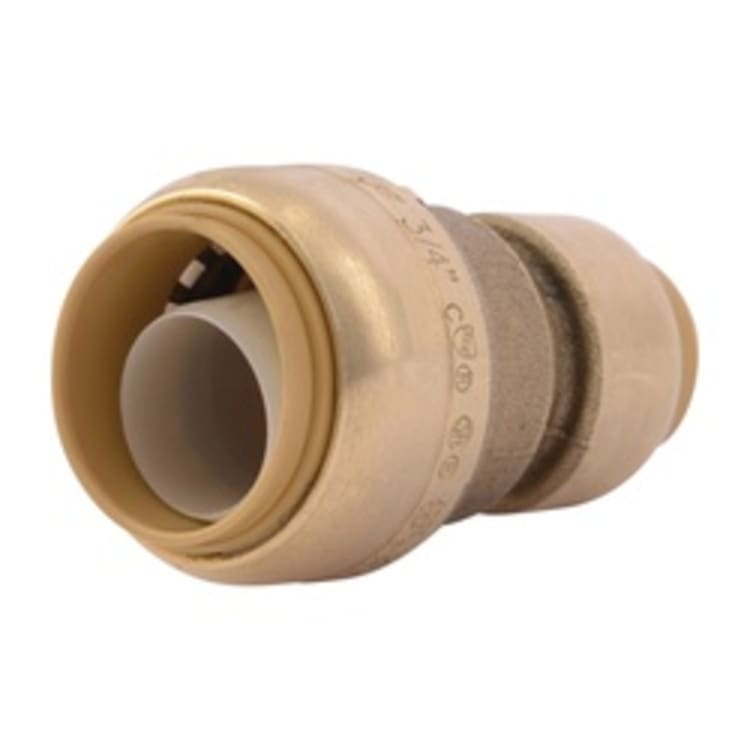 Sharkbite® U058LF Reducing Pipe Coupling, 3/4 x 1/2 in, Push-Fit, Brass, Natural Brass/Chrome Plated, Import