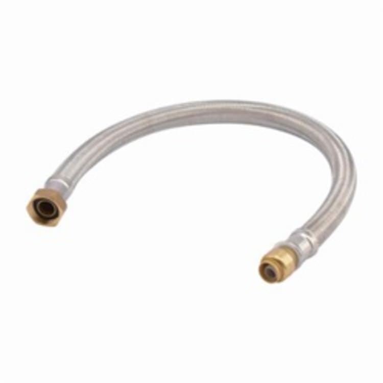 Sharkbite® U3088FLEX24LF Flexible Braided Water Heater Connector, 3/4 in, FNPT x SB, 24 in L, 200 psi, Stainless Steel, Import