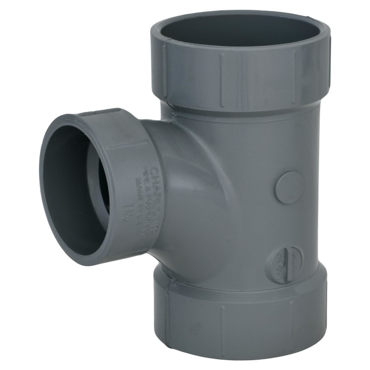 Charlotte ChemDrain® AW 00401 0251C Sanitary Reducing Tee, 2 x 2 x 1-1/2 in, Hub, SCH 40/STD, CPVC, Domestic
