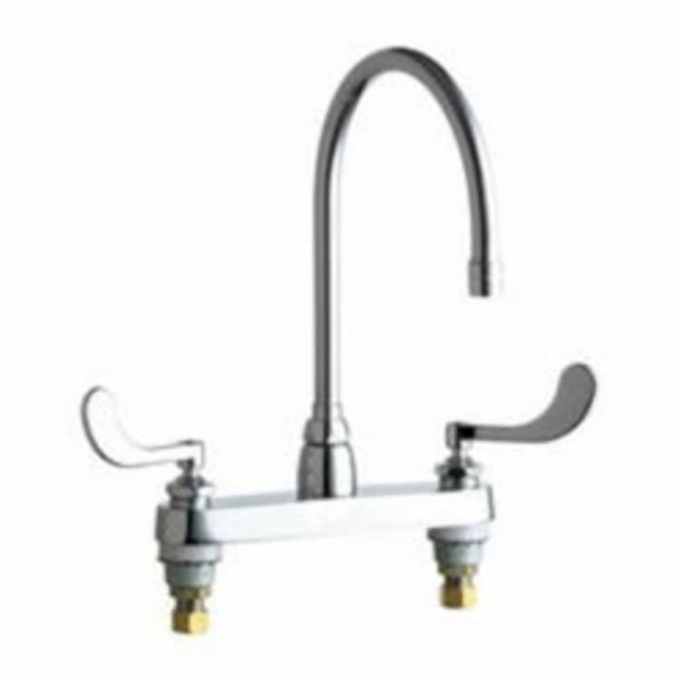 Chicago Faucet® 1100-GN8AE3-317ABCP Kitchen Sink Faucet, 2.2 gpm, 8 in Center, 2 Handles, Chrome Plated, Domestic, Commercial