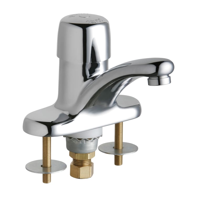 Chicago Faucet® 3400-ABCP Single Supply Metering Sink Faucet, 0.5 gpm, 3-7/8 in H Spout, 4 in Center, 1 Handle, Chrome Plated, Domestic, Commercial