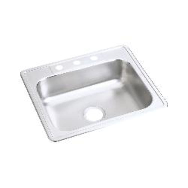 Elkay® D125225 Kitchen Sink, Dayton®, Rectangular, 21 in L x 15-3/4 in W x 6-3/8 in D Bowl, 5 Faucet Holes, 25 in L x 22 in W x 6-9/16 in H, Top Mount, Stainless Steel, Satin