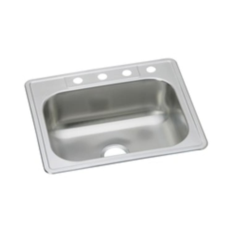 Elkay® DSE125221 Kitchen Sink, Dayton®, Rectangular, 21 in L x 15-3/4 in W x 8 in D Bowl, 1 Faucet Hole, 25 in L x 22 in W x 8-1/16 in H, Top Mount, Stainless Steel, Elite Satin