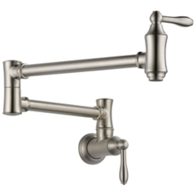 DELTA® 1177LF-SS Traditional® Pot Filler Faucet, 4 gpm, Brilliance® Stainless Steel, 2 Handles, Import