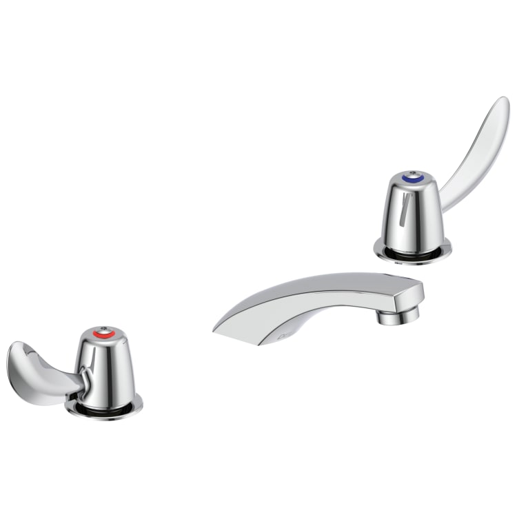 DELTA® 23C332 TECK® Widespread Lavatory Faucet, Commercial, 1.5 gpm Flow Rate, 2 in H Spout, 6 to 12 in Center, Polished Chrome, 2 Handles, Import