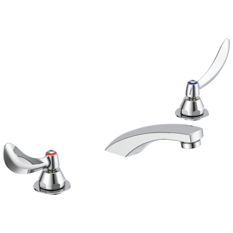 DELTA® 23C334 TECK® Widespread Lavatory Faucet, Commercial, 1.5 gpm Flow Rate, 2 in H Spout, 6 to 12 in Center, Polished Chrome, 2 Handles, Import