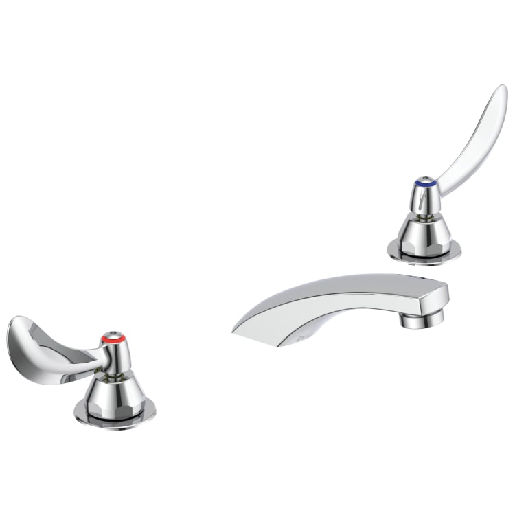 DELTA® 23C344 TECK® Widespread Lavatory Faucet, Commercial, 1.5 gpm Flow Rate, 2 in H Spout, 6 to 12 in Center, Polished Chrome, 2 Handles, Import