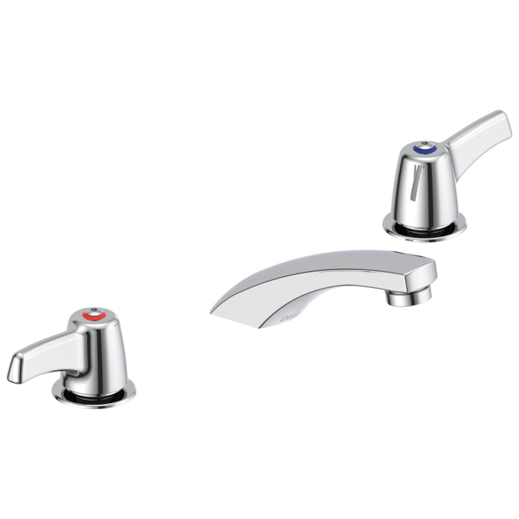 DELTA® 23C353 TECK® Widespread Lavatory Faucet, Commercial, 0.5 gpm Flow Rate, 2 in H Spout, 6 to 12 in Center, Polished Chrome, 2 Handles, Import