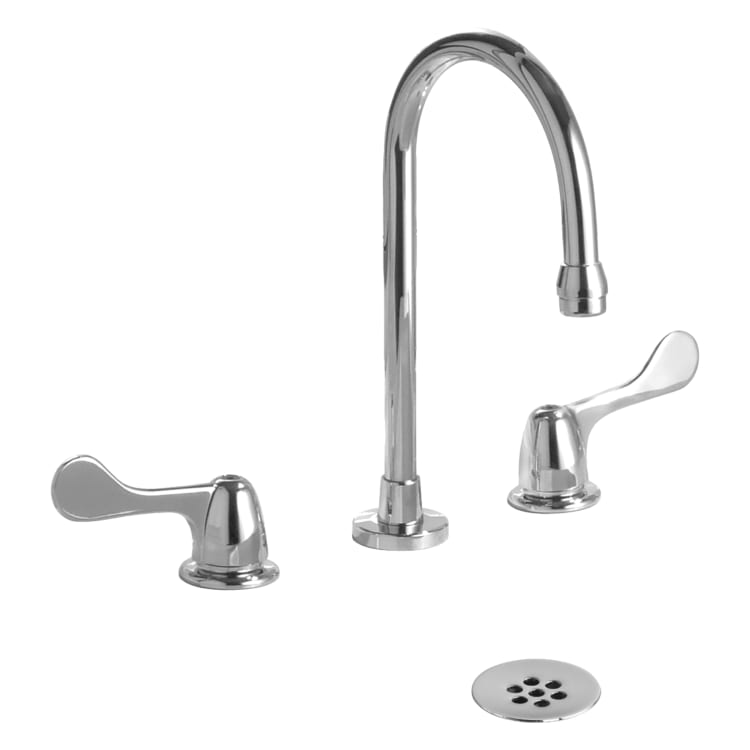 DELTA® 3579LF-WFHDF HDF® Widespread Lavatory Faucet, Commercial, 1.5 gpm Flow Rate, 6-1/8 in H Spout, 6 to 16 in Center, Polished Chrome, 2 Handles, Grid Strainer Drain, Domestic