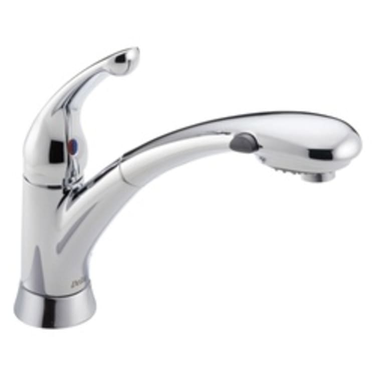 DELTA® 470-DST Signature™ Kitchen Faucet, 1.8 gpm, 1/3 Faucet Holes, Chrome Plated, 1 Handle, Domestic