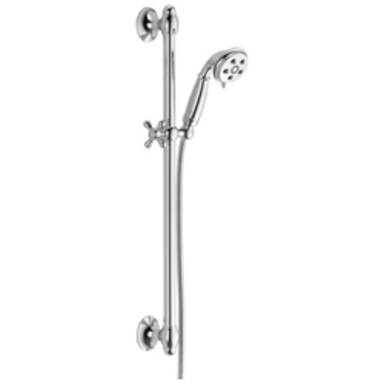 DELTA® 51308 Hand Shower, (3) 3 in Dia Shower Head, 2 gpm, 60 to 82 in L Hose, 1/2 in Female, Slide Bar: Yes, Chrome Plated, Import